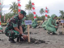 Tingkatkan Kepedulian Lingkungan Satgas TMMD bersama Polri, Persit, masyarakat dan Pramuka Laksanakan Tanam 500 batang Manggrov