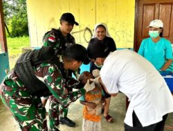 Satgas yonif 116/garda samudra gelar pt.freeport posyandu bersama nakes puskesmas distrik agimuga